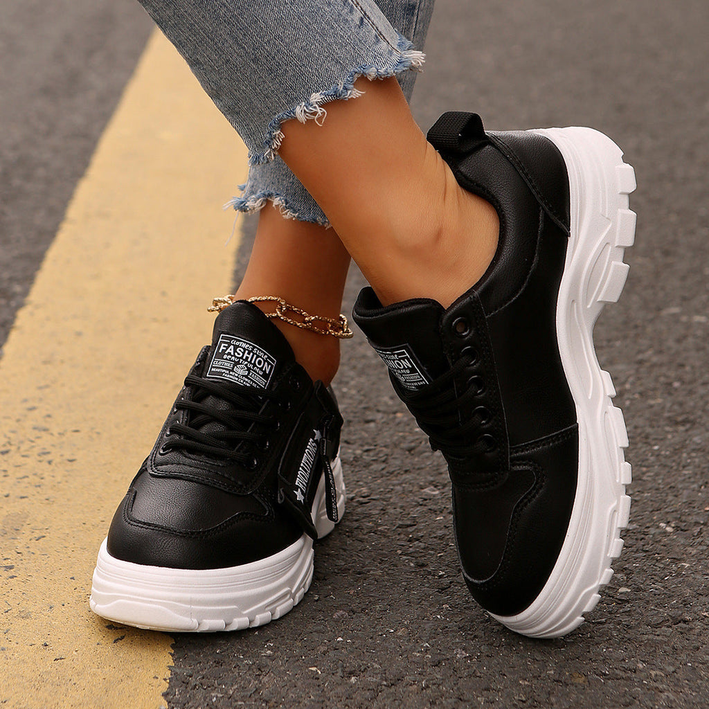 Women's Lace Up Side Zipper Chunky Platform Sports Sneakers - Image 2