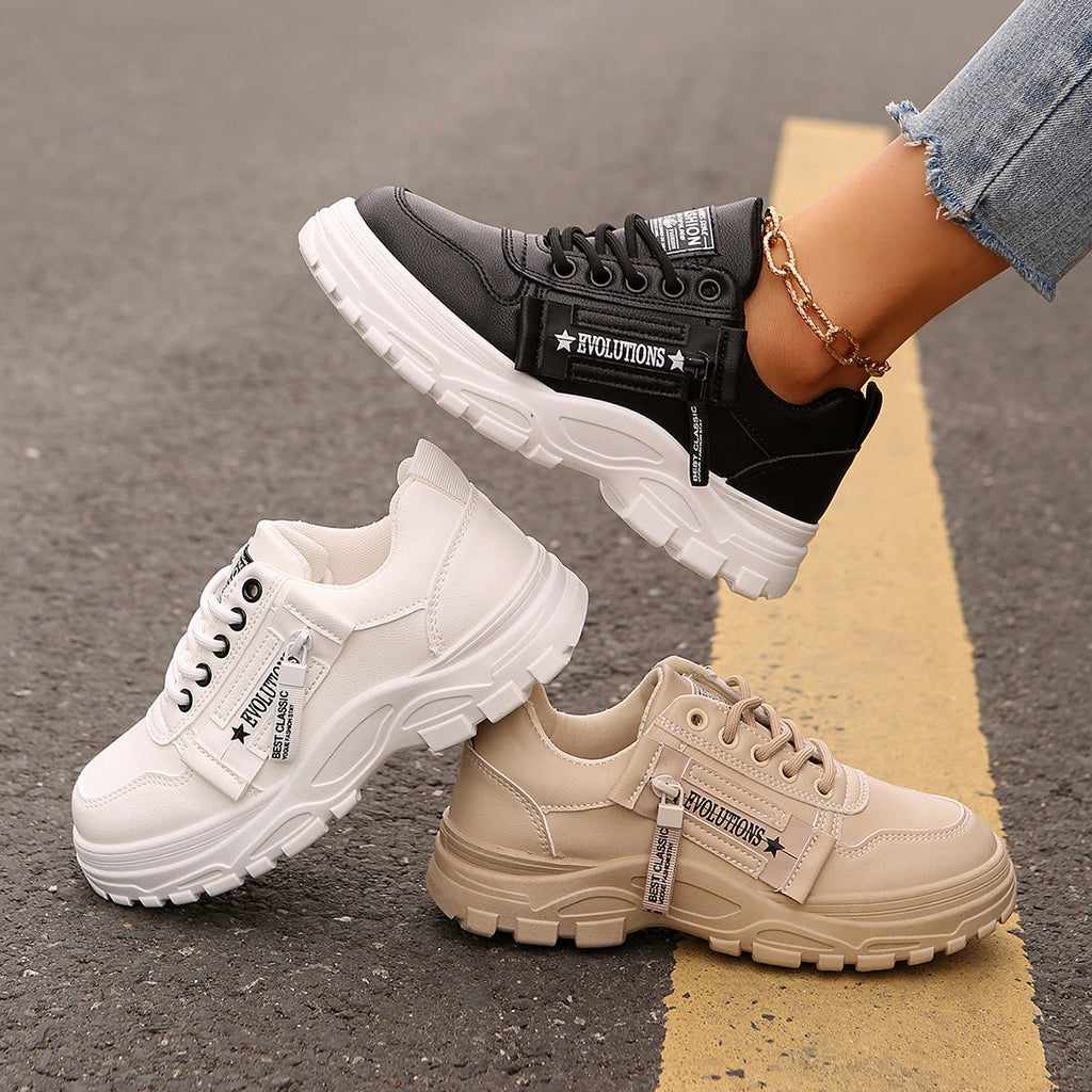 Women's Lace Up Side Zipper Chunky Platform Sports Sneakers - Image 8