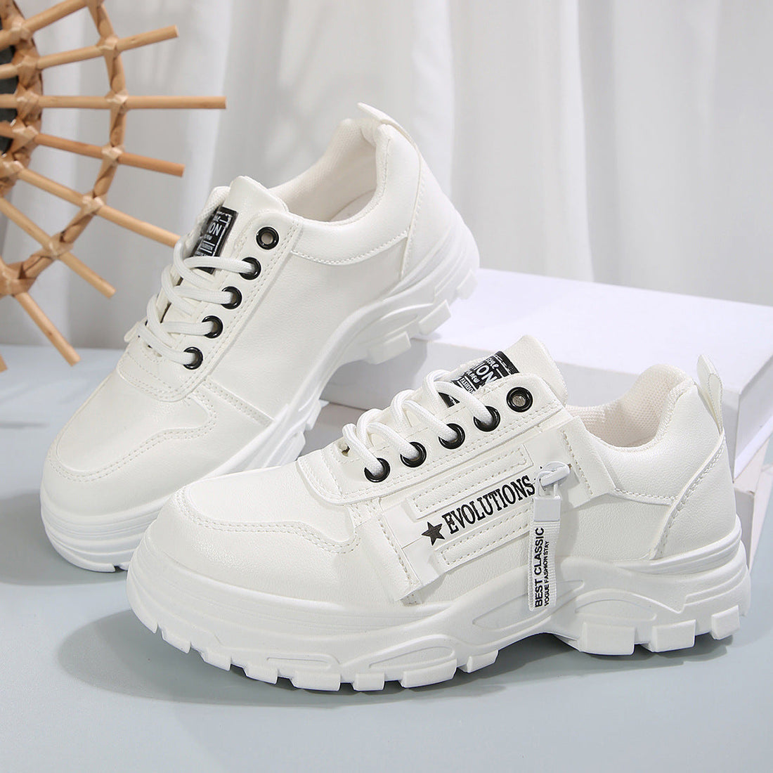 Women's Lace Up Side Zipper Chunky Platform Sports Sneakers - Image 4