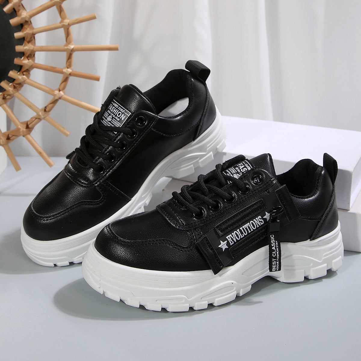 Women's Lace Up Side Zipper Chunky Platform Sports Sneakers - Image 7