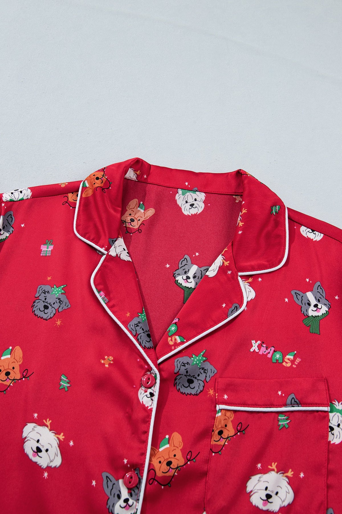 Christmas Dog Collared Top & Shorts Pajama Set