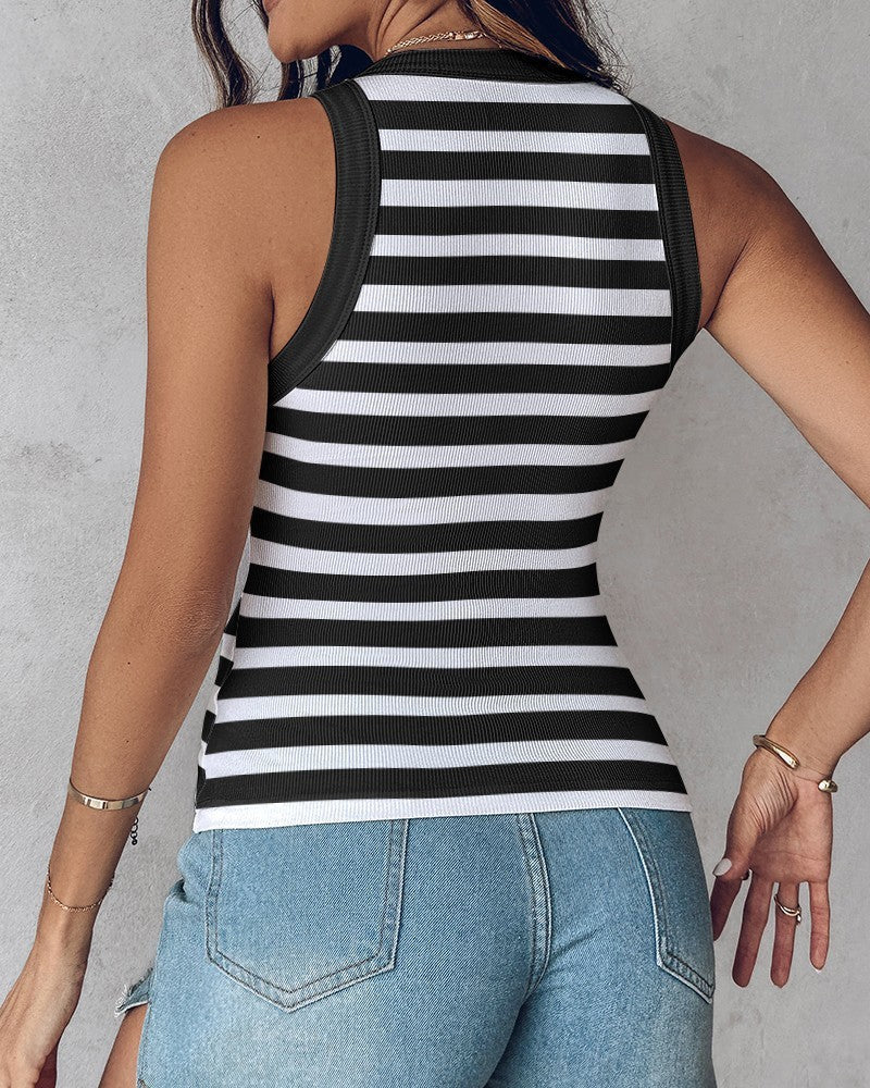 Women's Slim Fit Striped Tank Top with Built-in Shelf Bralette - Image 2