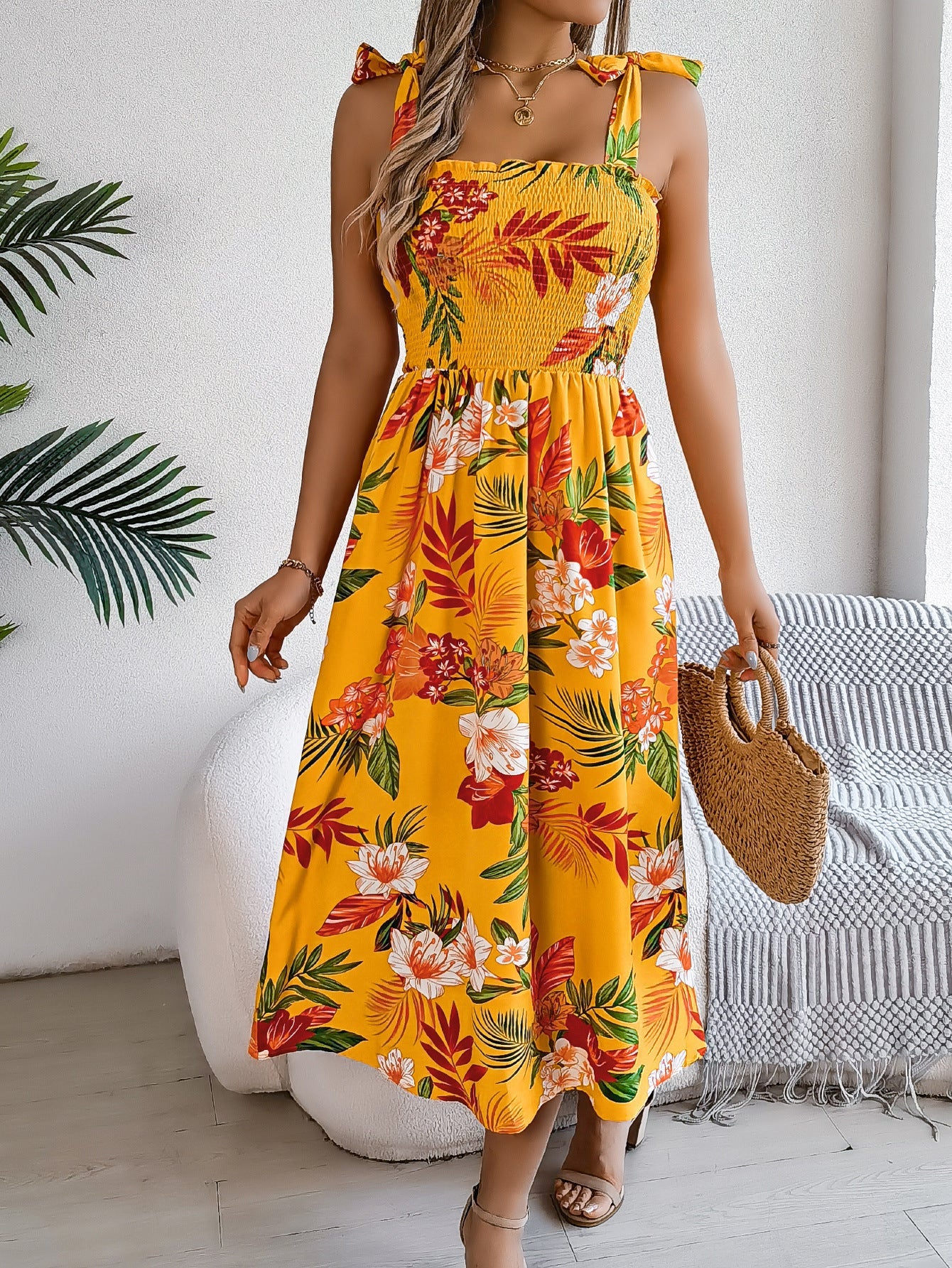 Women's Floral Suspender Corset Dress High-Waisted Summer Maxi