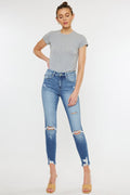High Rise Fray Hem Ankle Skinny Jeans