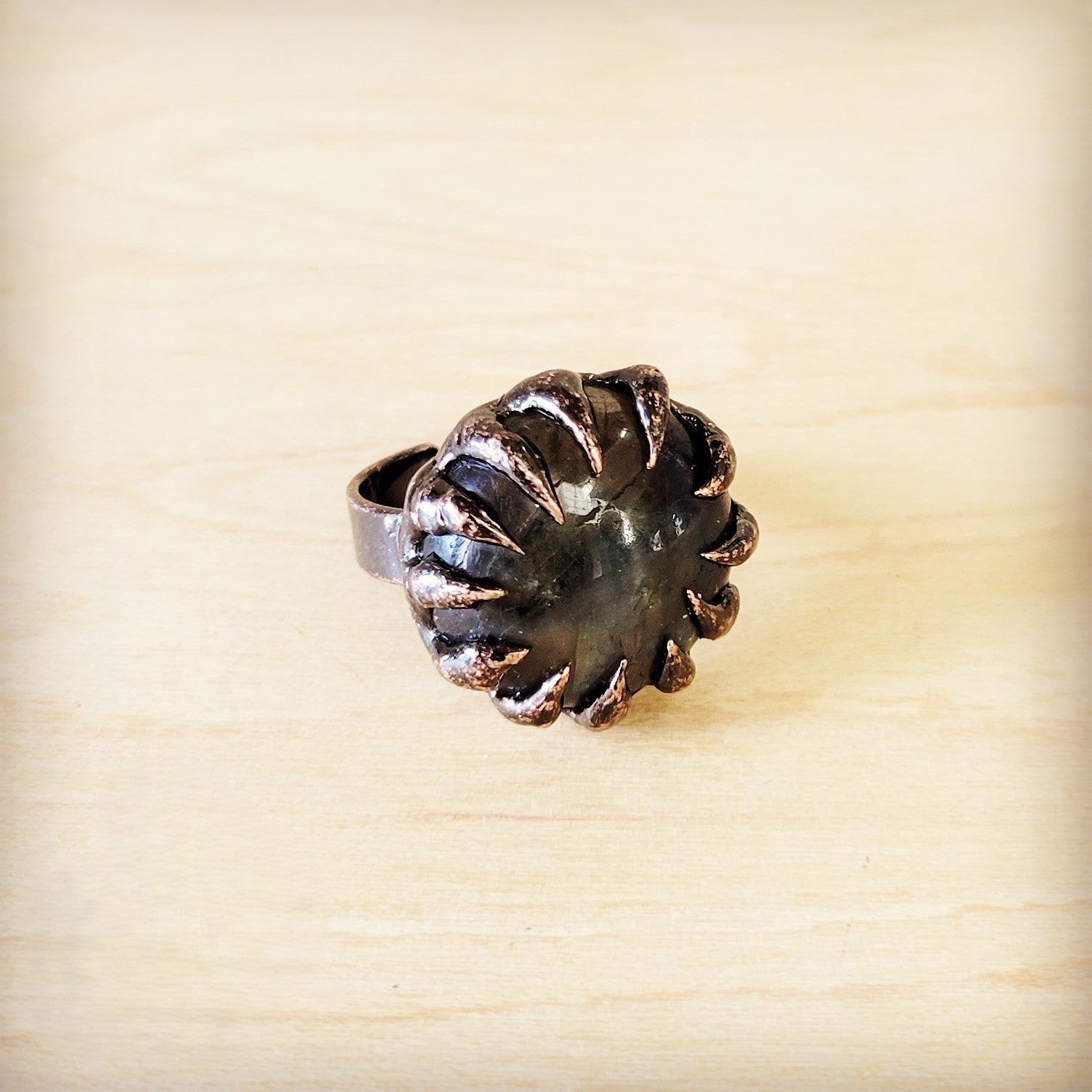 Genuine Labradorite Ring in Antique Copper