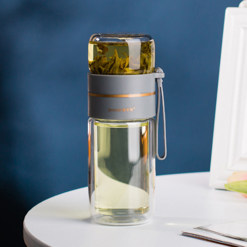 Double Wall Glass Tea Infuser Bottle with Leakproof Filter