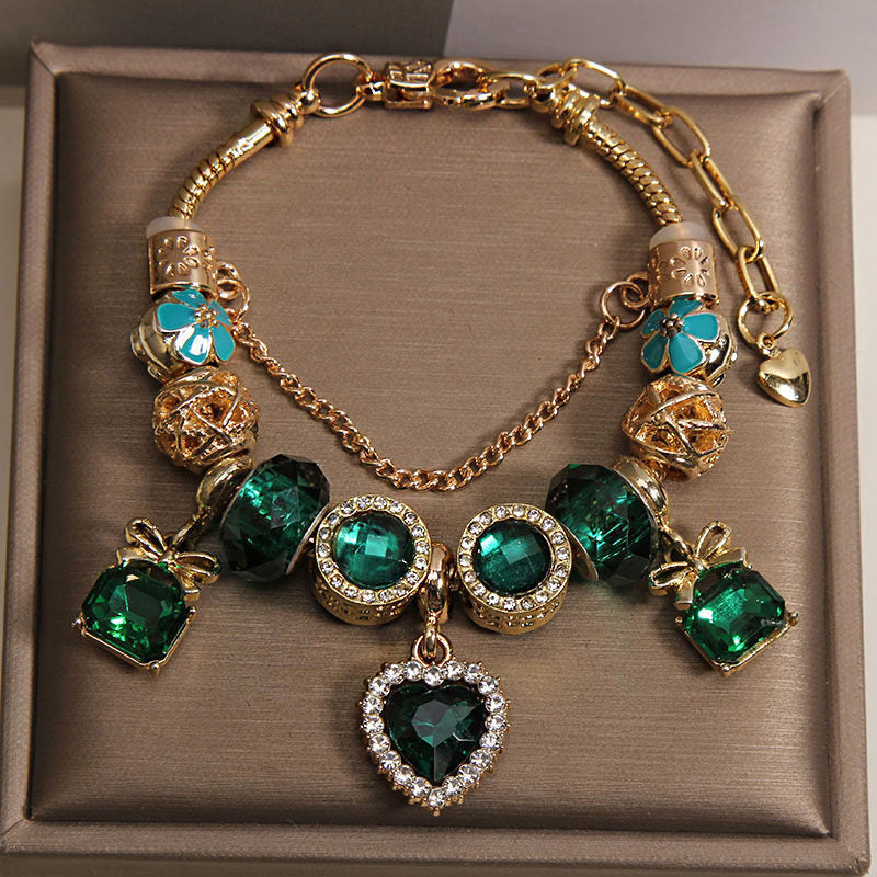 Green Crystal Heart Pendant Bracelet