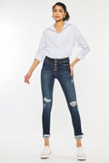 High Rise Skinny Ankle Jeans with Cuffed Hem | Dark Indigo