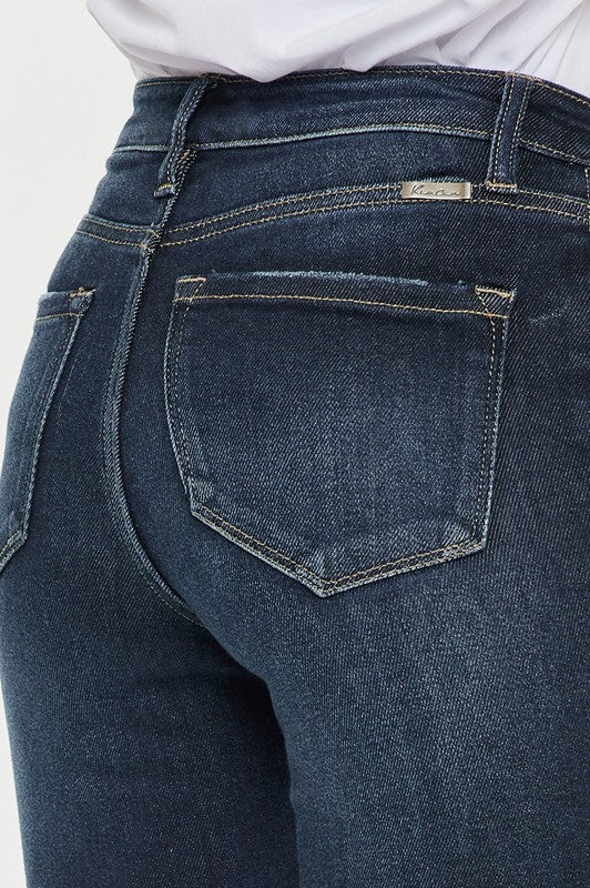 High Rise Skinny Ankle Jeans with Cuffed Hem | Dark Indigo