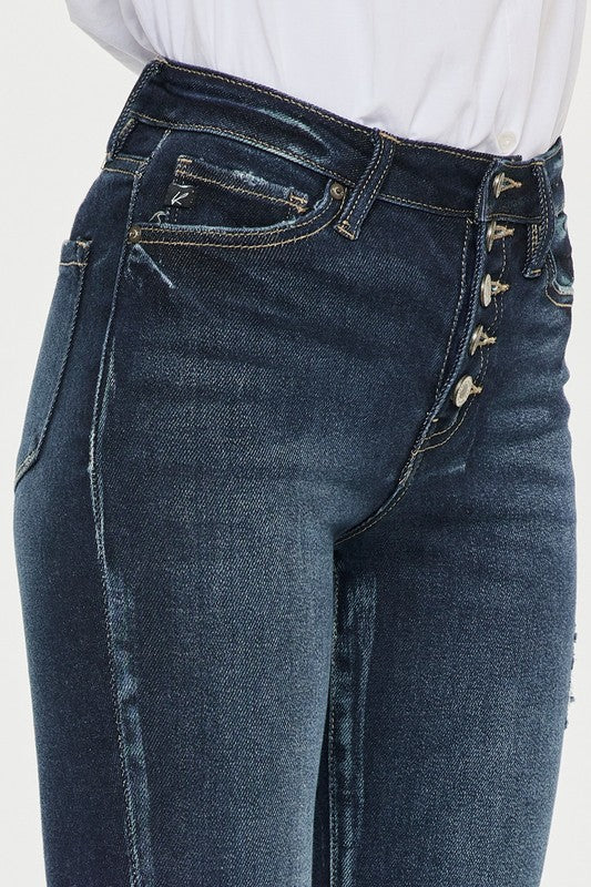 High Rise Skinny Ankle Jeans with Cuffed Hem | Dark Indigo