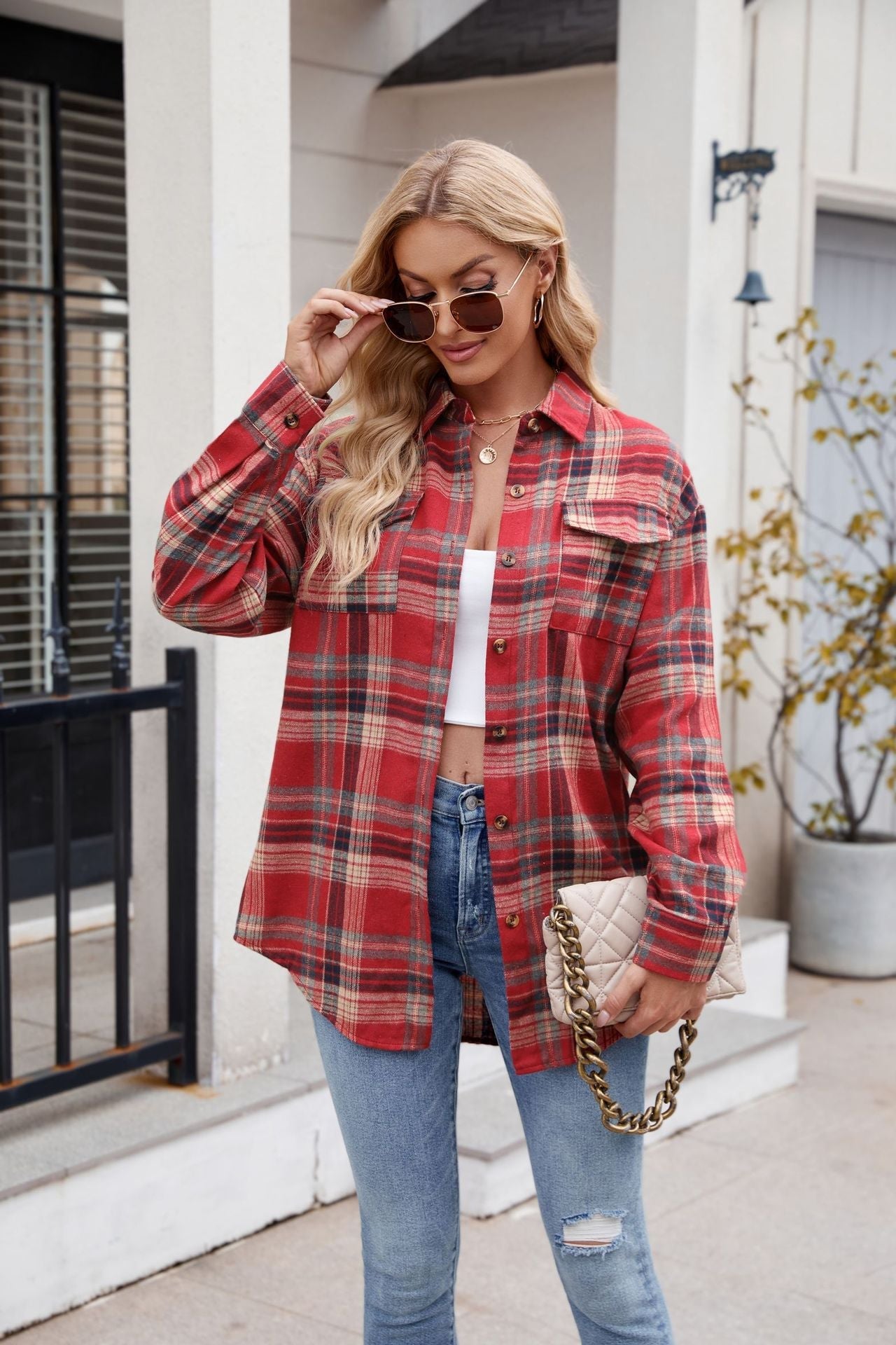 Mandy Plaid Button Up Long Sleeve Shirt | Women's