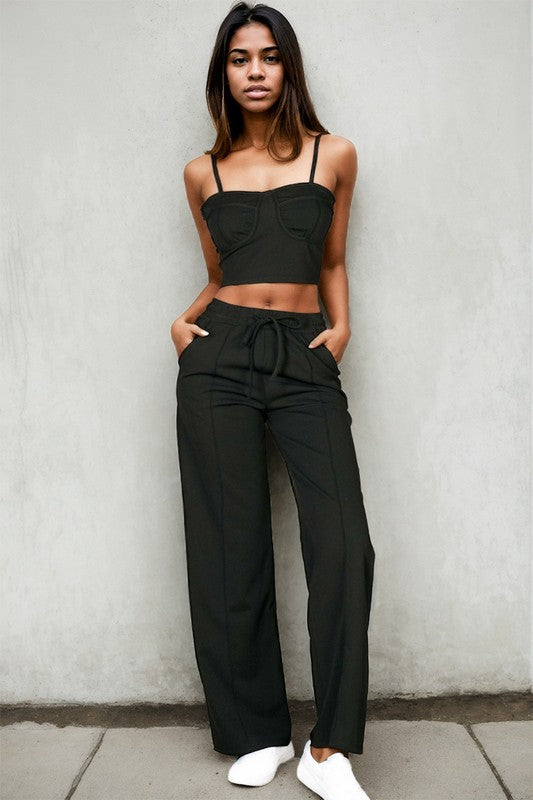 Bustier Cami Top & Slant Straight Pants Set