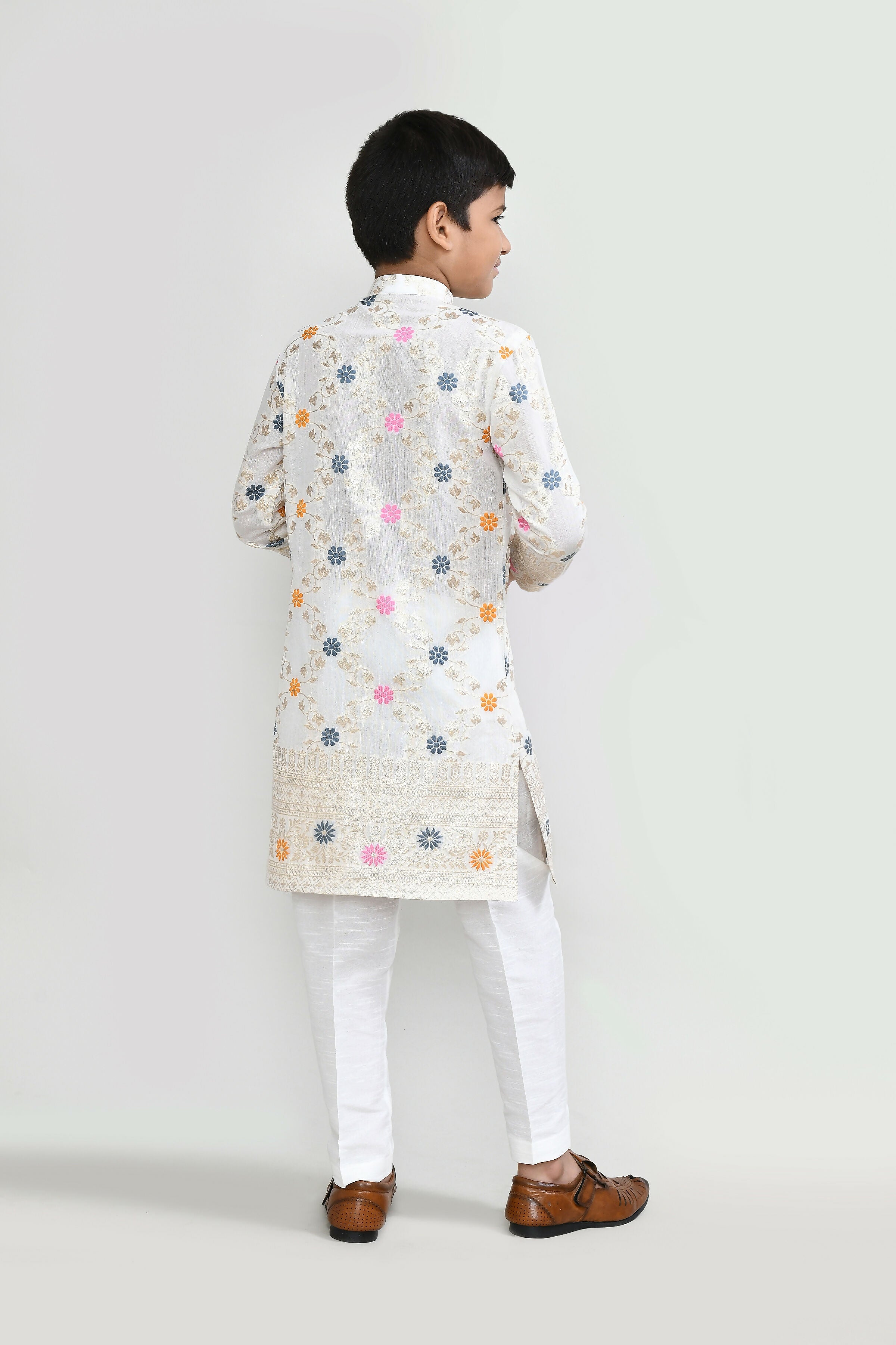 Off White Silk Kurta with Straight Fit White Pants