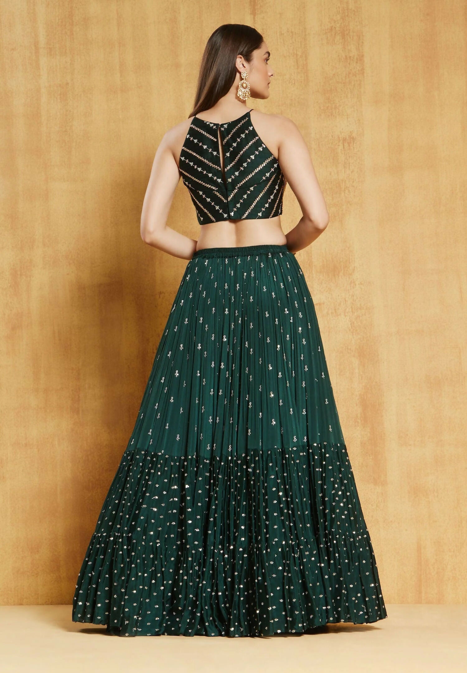 Bottle Green Georgette Lehenga Choli with 3MM Sequin Embroidery