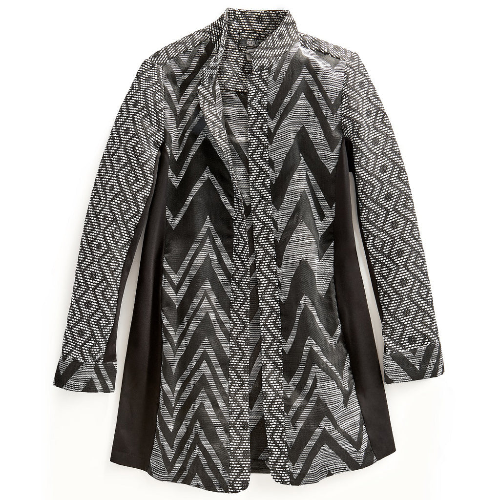 Women's Stand Collar Mixed Media Open Front Jacket