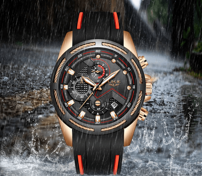 LIGE Men's Multifunction Sport Watch with Durable Rubber Strap