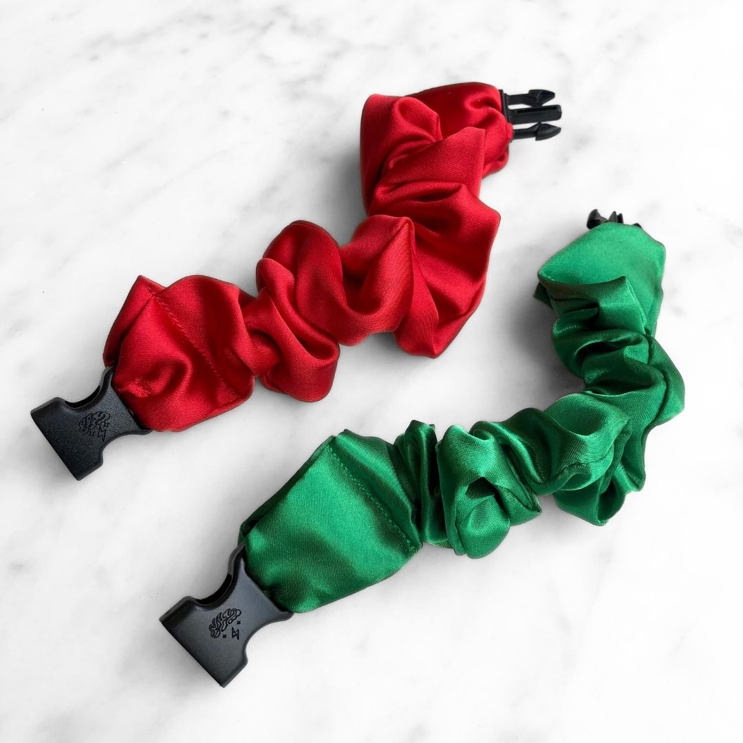 2-Pack Jolly Holiday Satin Hair Scrunchies - Red and Green
