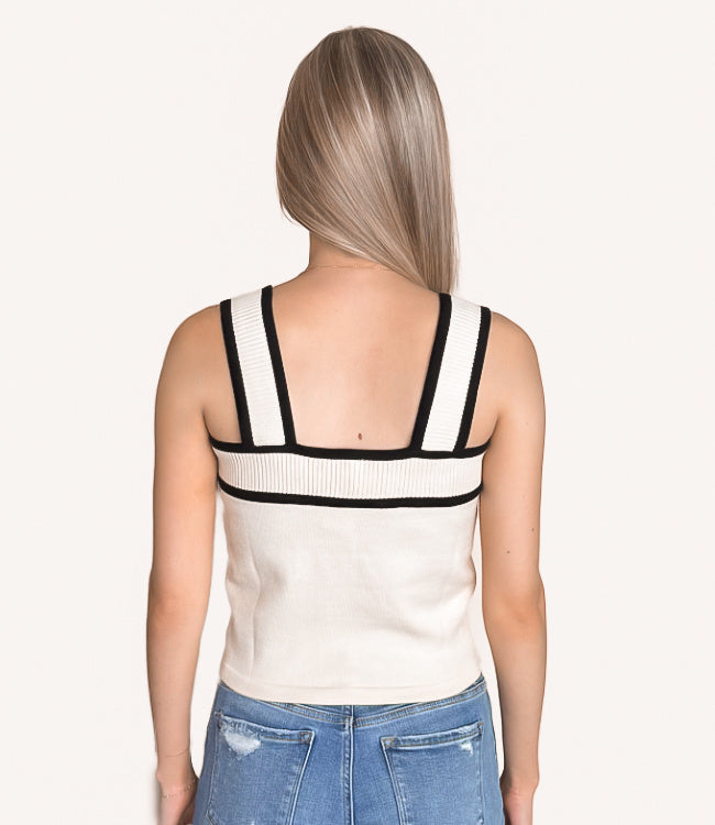 Contrast Sweater Tank Top in Taupe and Black Sleeveless Knit