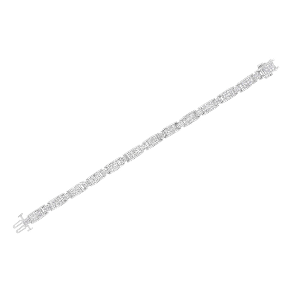 14K White Gold 5.0 Cttw Princess Cut Diamond Invisible Set Alternating Size D Shaped Links Tennis Bracelet (H-I Color, SI2-I1 Clarity) - 7â€