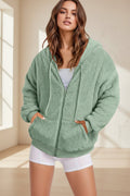 Fuzzy Fleece Zip-Up Hoodie for Women with Pockets - Image 3