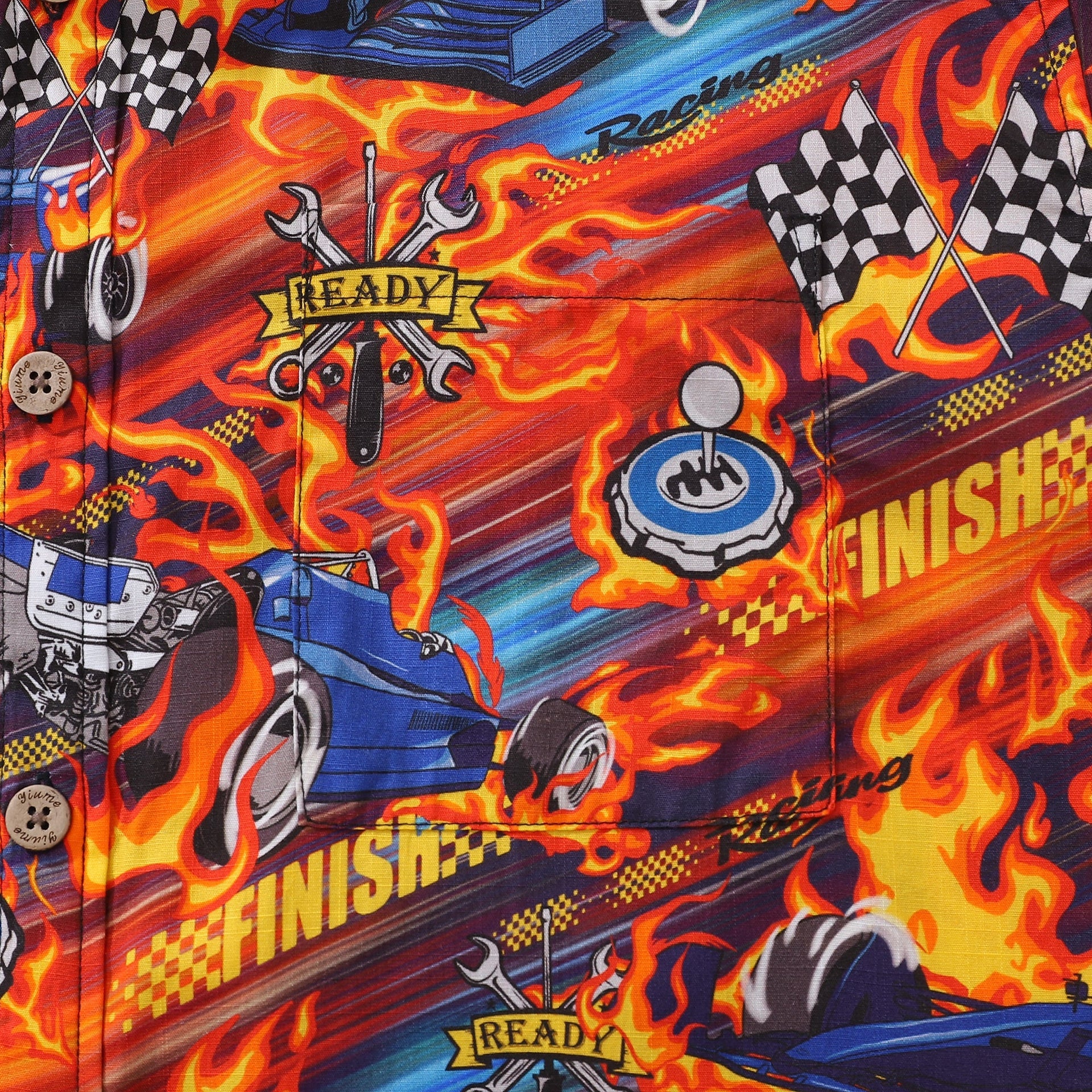 Men's Retro Racing-Core Short Sleeve Cotton Button-Down Shirt