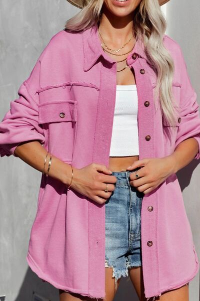 Women's Exposed Seam Button Up Jacket in Orange