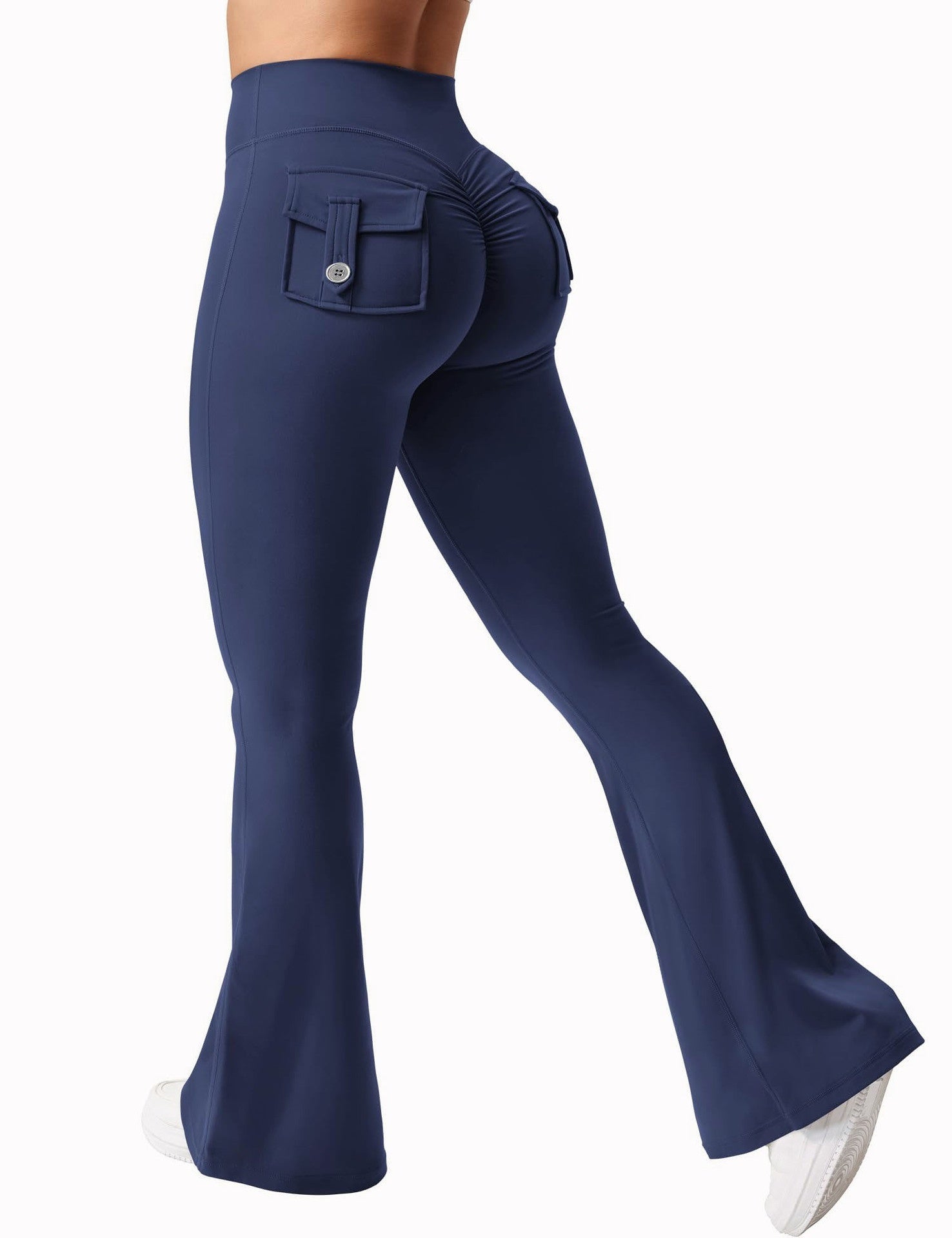 Women's High-Waisted Cargo Flare Workout Leggings with Pockets - Image 10