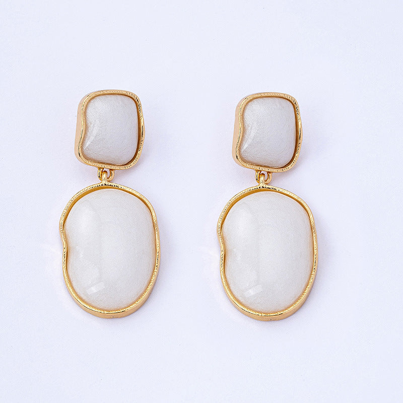 Minimalist Geometric Resin Drop Earrings in Gold Black White