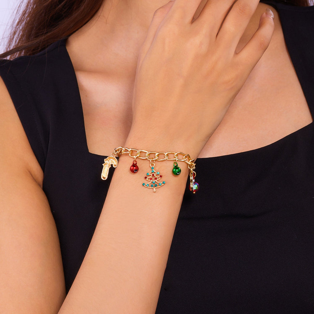 Cross-Border Christmas Bracelet With European And American Snow Santa Claus Bell Wreath Gift Pendant, Pull-Out Light Luxury Design Bracelet