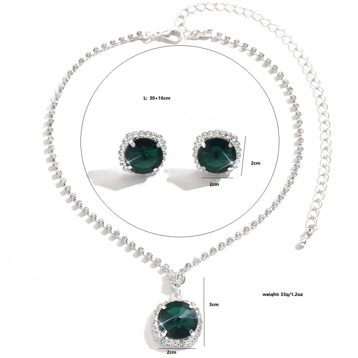 Cross-Border Dropshipping Niche Design Emerald Glass Crystal Necklace Earrings Clavicle Chain Birthday Dinner Jewelry