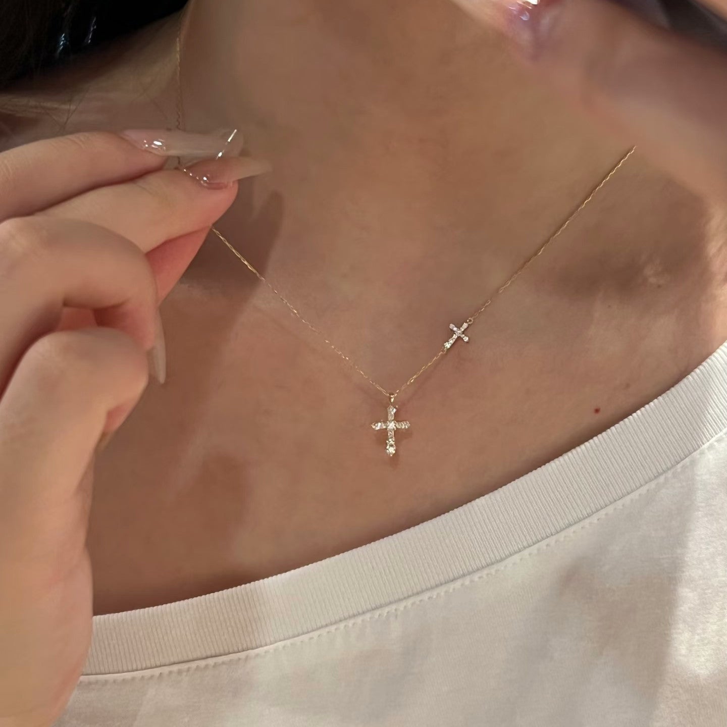 Vintage Full-Diamond Gemini Cross Necklace For Women