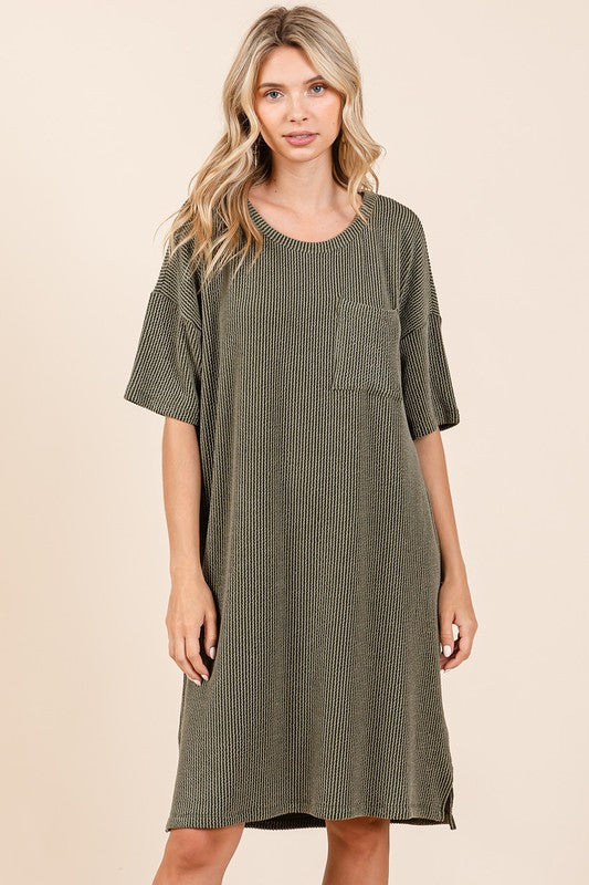 Rib Knit Short Sleeve Tee Dress