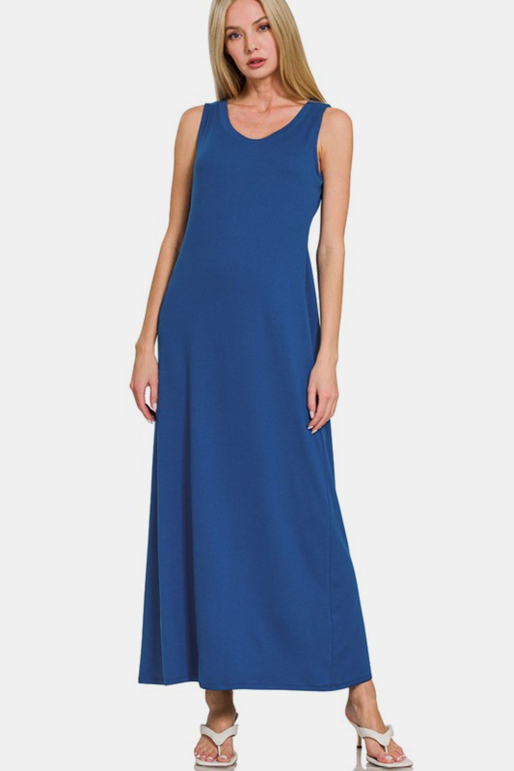Simple scoop neck tank dress with wide straps