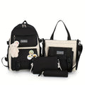 4pc Large Capacity Canvas Backpack for Teens School  Travel
