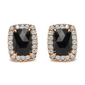 18K Rose and White Gold 1/4 Cttw Round Diamond and 8x6mm Cushion Cut Black Onyx Gemstone Halo Stud Earrings (G-H Color, SI1-SI2 Clarity)