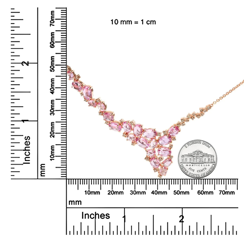 18K Rose Gold 1/2 Cttw Brown Diamond and Multi-Size Oval Pink Sapphire Cluster Cascade Statement Station Necklace (Brown Color, SI1-SI2 Clarity) - Adjustable up to 14" to 16"