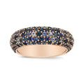 18K Rose Gold Multi Row Blue Sapphire Domed Top Band Ring