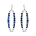 18K White Gold 1.11 Cttw Blue Round Diamond and Blue Sapphire Openwork Oval Shaped Dangle Earrings (F-G Color, VS1-VS2 Clarity)