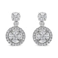 18K White Gold 2.0 Cttw Round Shape Diamond Composite Halo Dangle Stud Earring (F-G Color, VS1-VS2 Clarity)