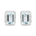 18K White Gold 3/4 Cttw Round Diamond and 13x9mm Emerald Cut Blue Aquamarine Gemstone Halo Omega Stud Earrings (G-H Color, SI1-SI2 Clarity)