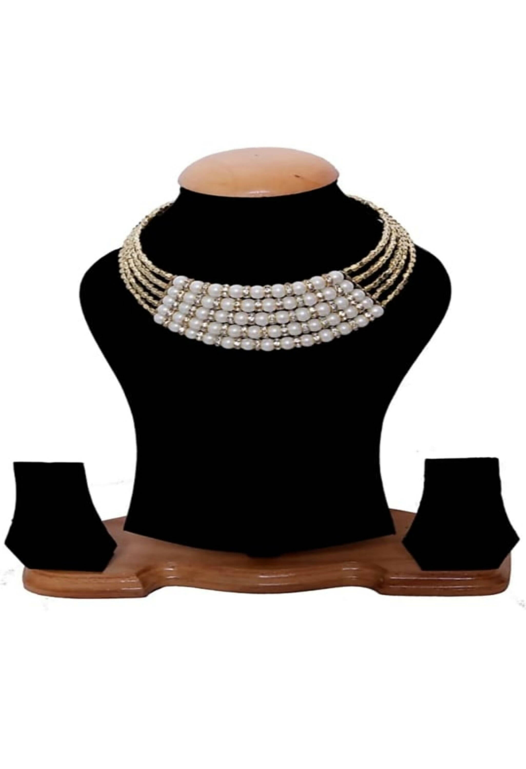 Johar Kamal Oxidised Hasli Choker with Pearls and Gold Plating