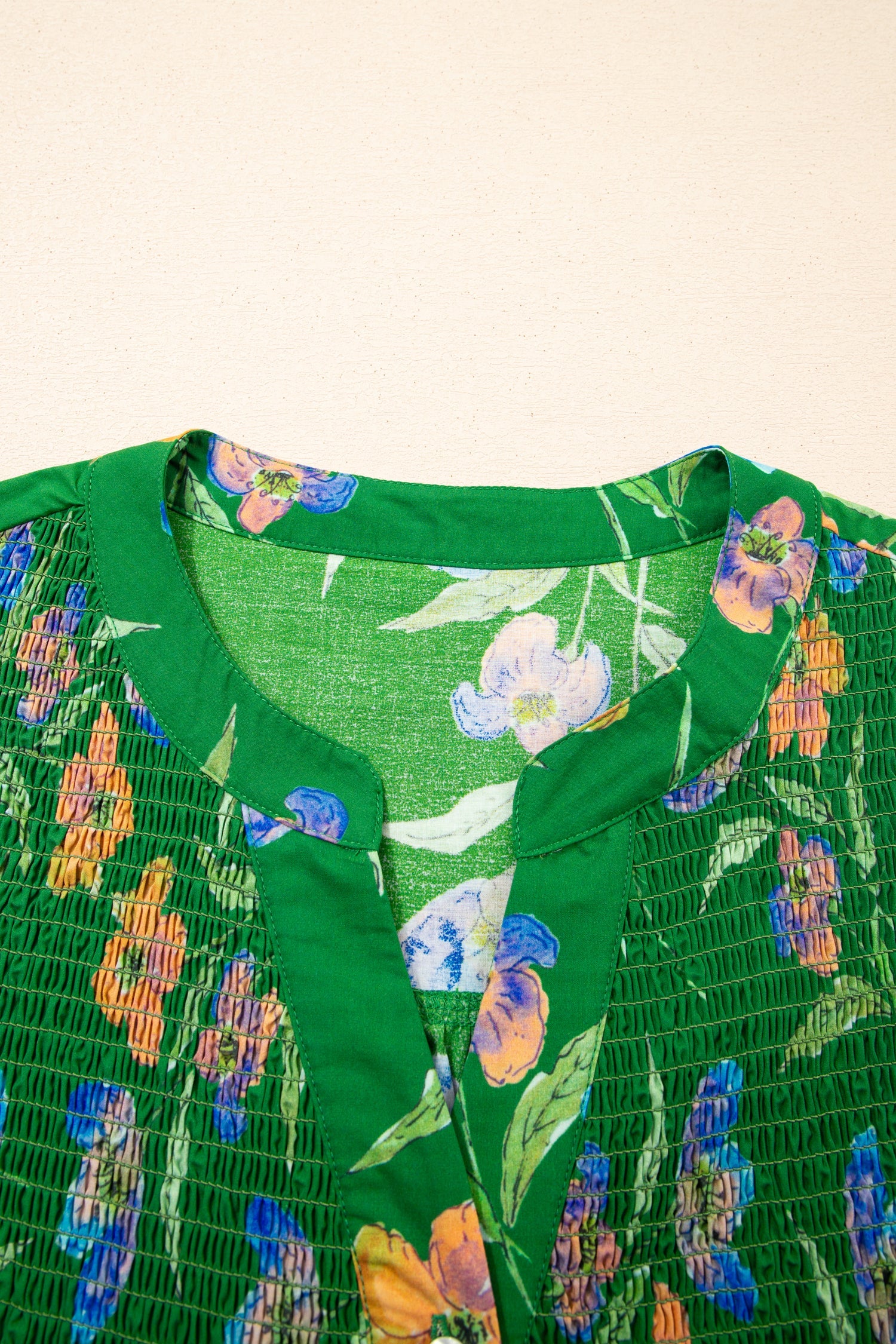 Keilani Short Sleeve Floral Button Down Blouse in Green Blue Orange
