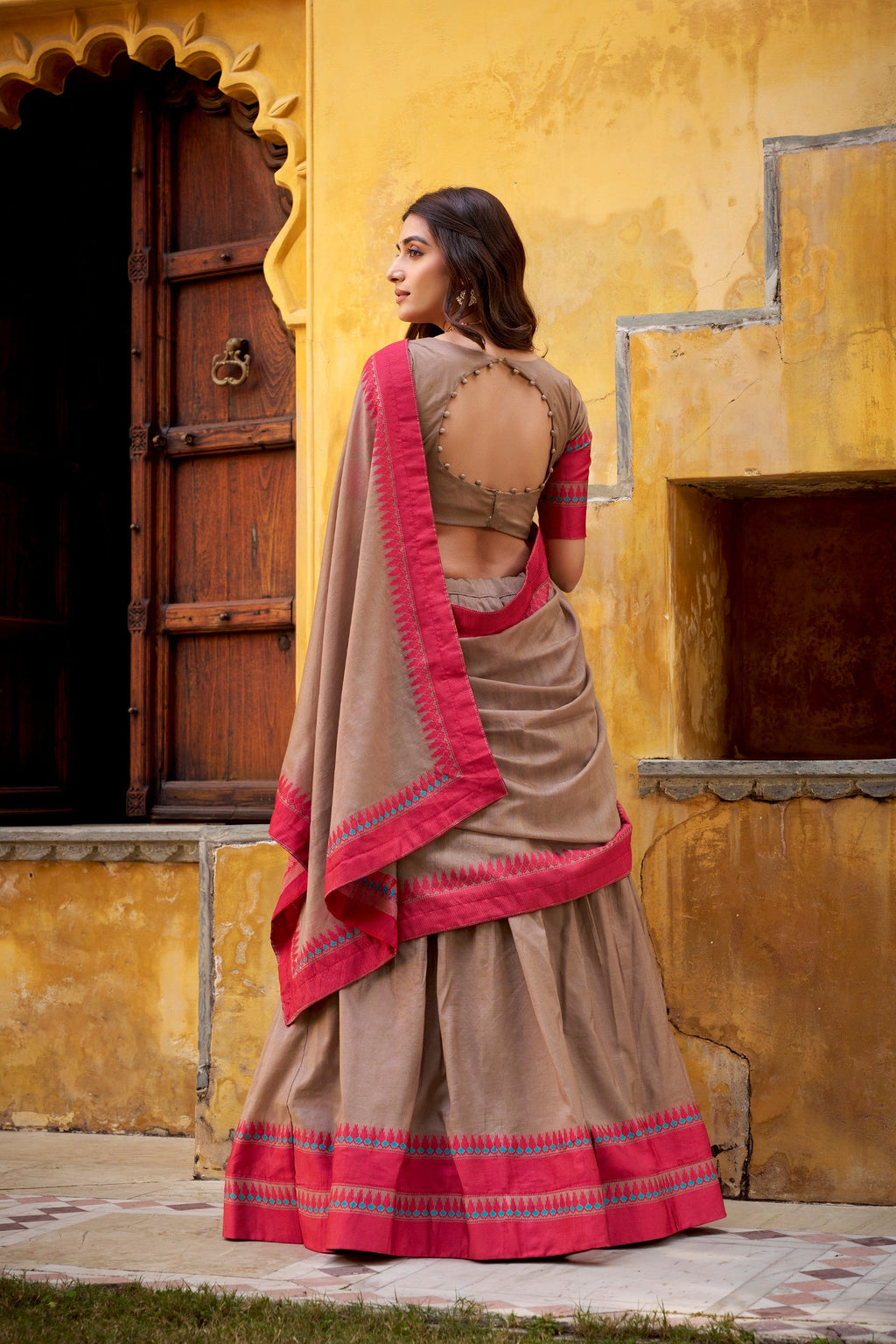 Chiku Pure Chanderi Thread Work Lehenga Choli with Dupatta Set