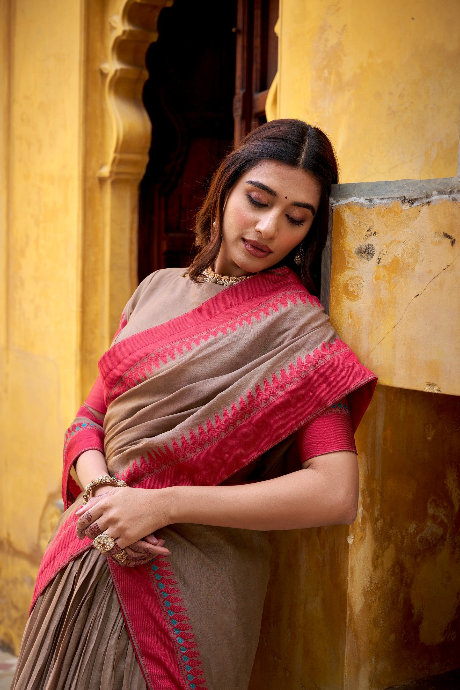 Chiku Pure Chanderi Thread Work Lehenga Choli with Dupatta Set