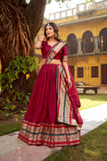 Maroon Pure Chanderi Zari Weaving Lehenga Choli with Dupatta Set