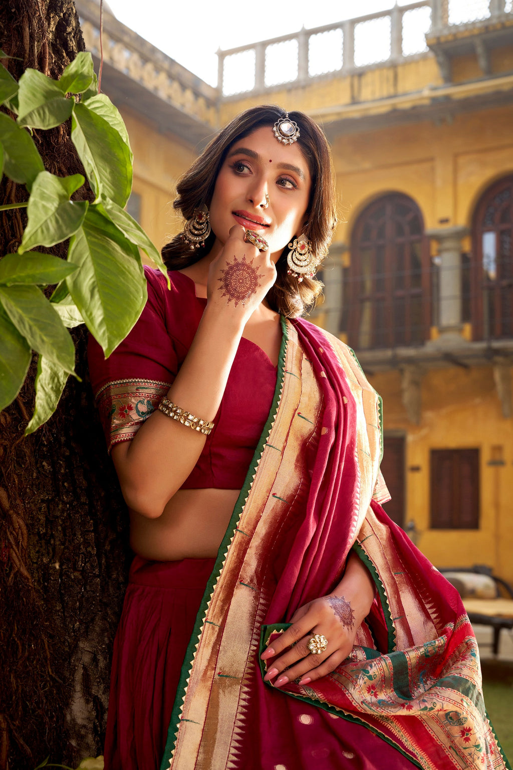Maroon Pure Chanderi Zari Weaving Lehenga Choli with Dupatta Set