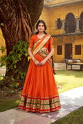 Orange Pure Chanderi lehenga choli with traditional Zari weaving and matching dupatta