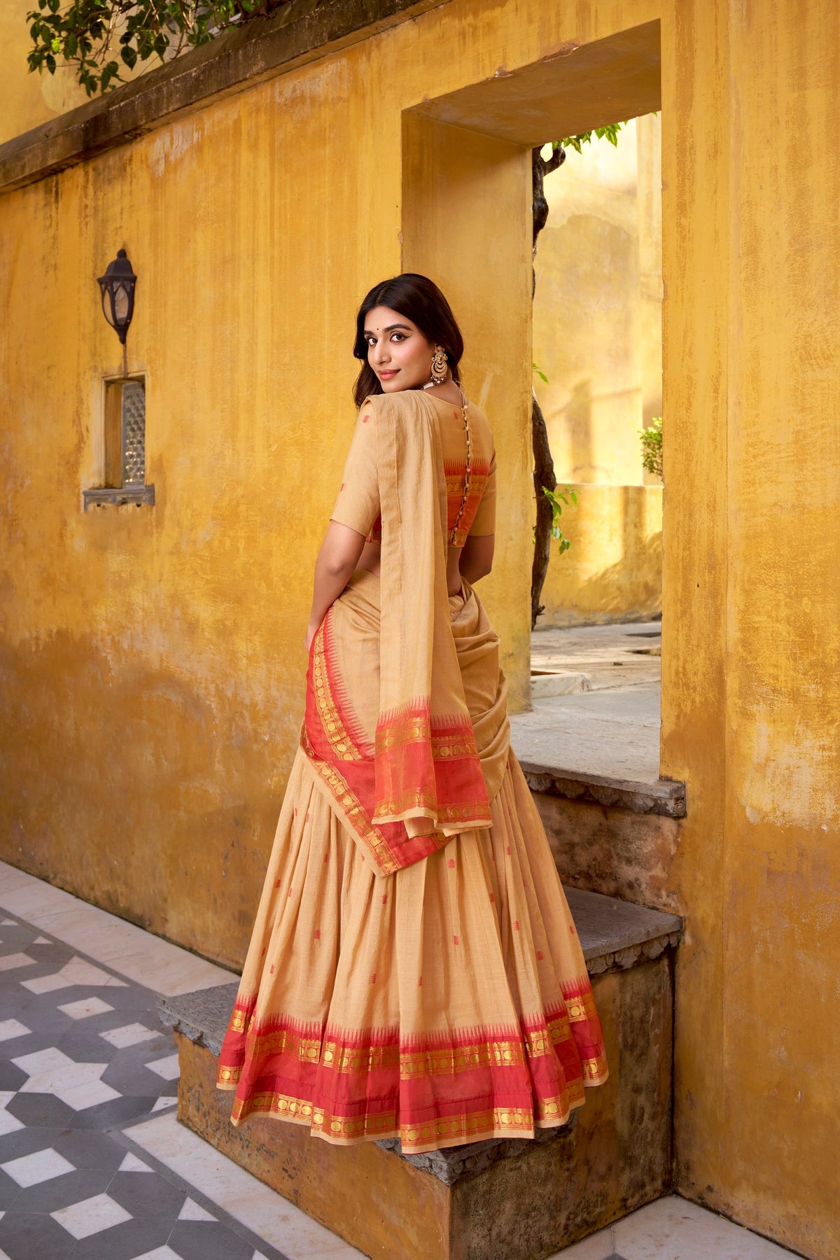 Cream Pure Chanderi Zari Weaving Work Lehenga Choli with Dupatta