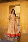 Cream Pure Chanderi lehenga choli with zari weaving and matching dupatta