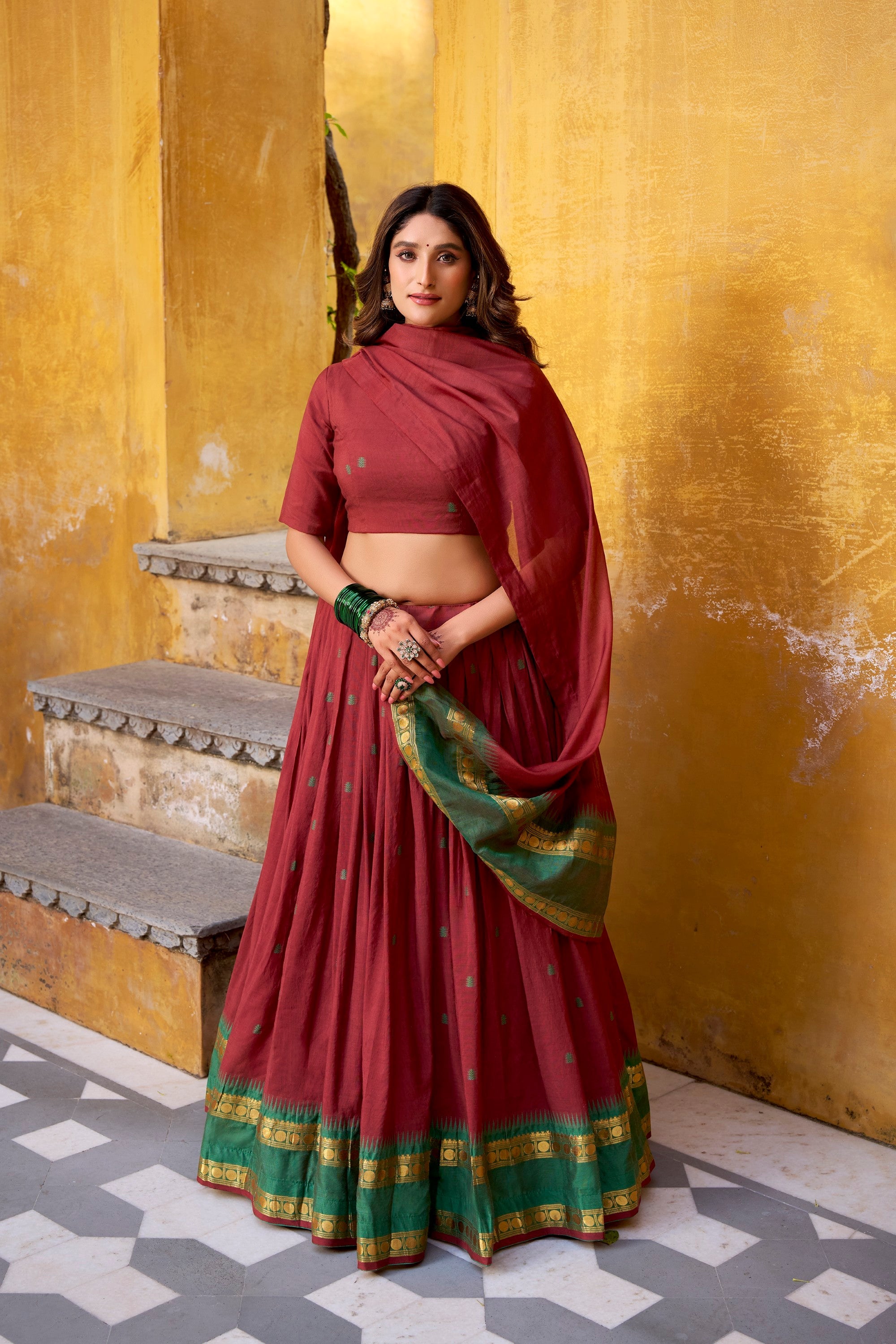 Maroon Pure Chanderi Zari Weaving Lehenga Choli with Dupatta